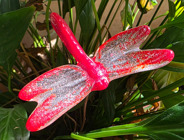 Plant Pick-Dragonfly, Small in Red/Clear by Kathy Kollenburn