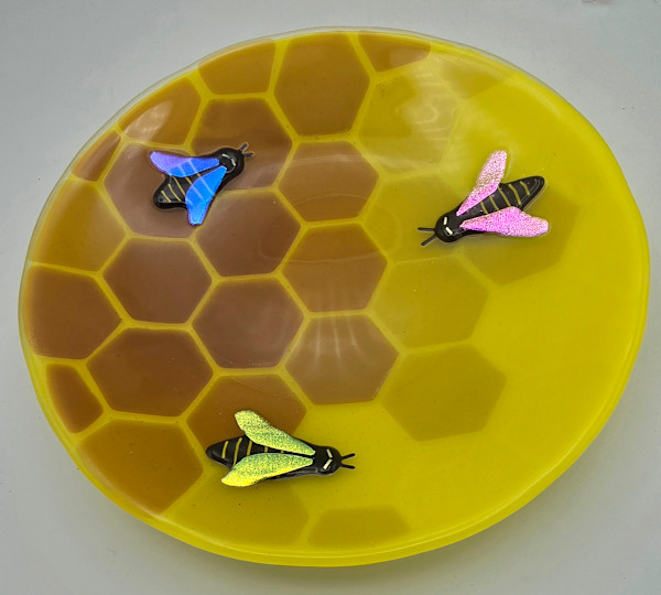 Honeycomb Plate with Bees by Kathy Kollenburn