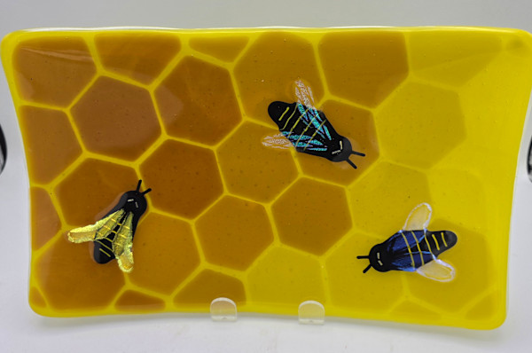 Honeycomb Platter with Bees by Kathy Kollenburn