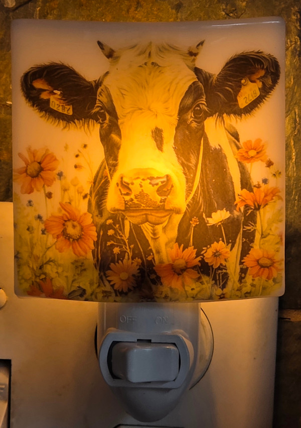 Nightlight-Cow with Wildflowers by Kathy Kollenburn