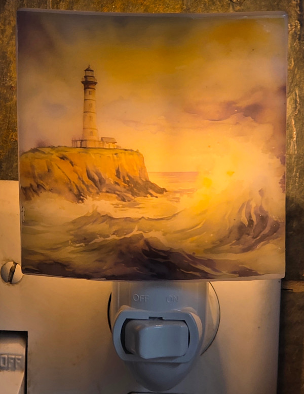 Nightlight-Lighthouse with Waves by Kathy Kollenburn