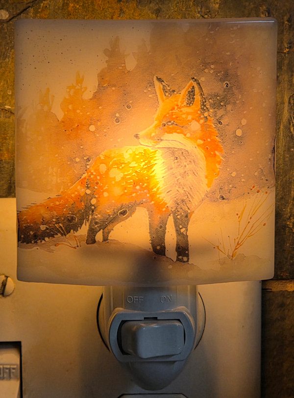 Nightlight-Fox in Snowy Forest by Kathy Kollenburn