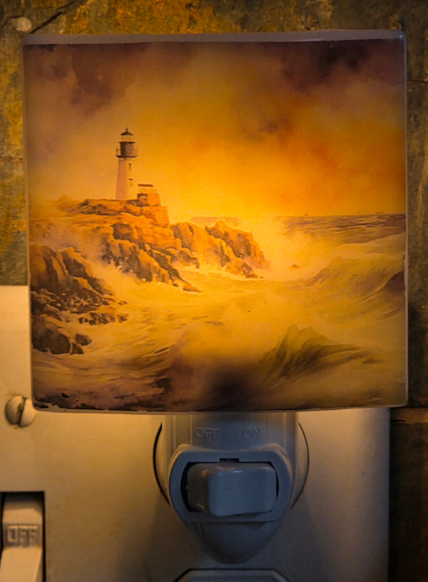 Nightlight-Lighthouse with Waves by Kathy Kollenburn