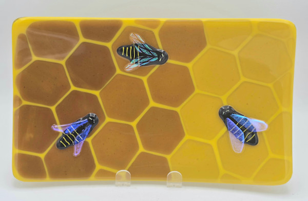 Serving Platter-Honeycomb and Bees by Kathy Kollenburn