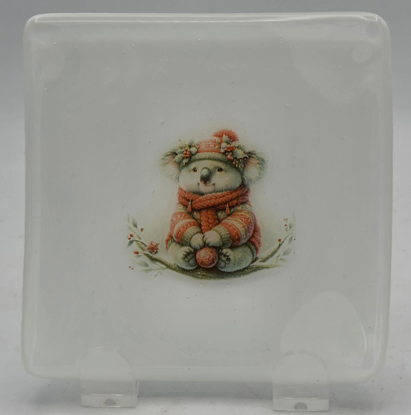 Small Plate-White with Christmas Koala by Kathy Kollenburn