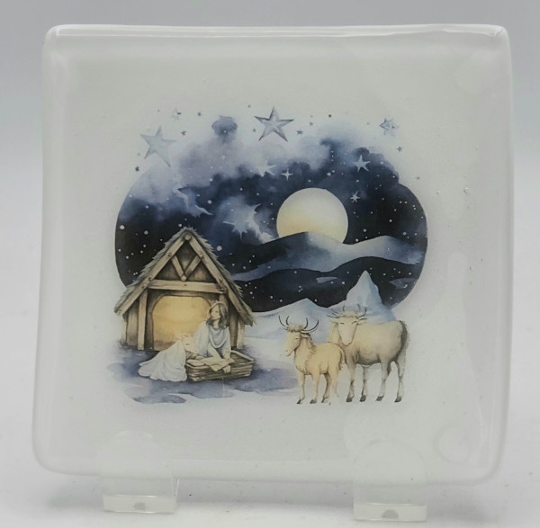 Small Plate-White with Nativity Scene by Kathy Kollenburn