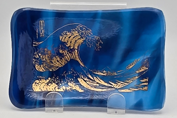 Soap Dish/Spoon Rest-Japanese Wave on Blue Streaky by Kathy Kollenburn