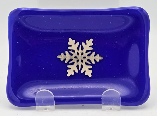 Soap Dish/Spoon Rest-Silver Snowflake on Cobalt Blue by Kathy Kollenburn