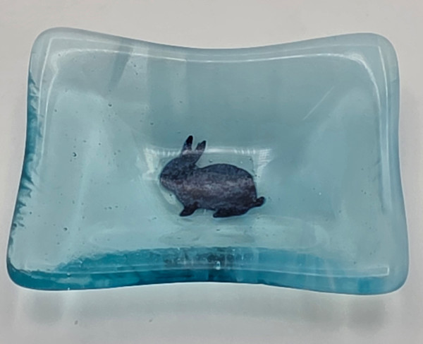 Trinket Dish-Rabbit on Turquoise/White Streaky by Kathy Kollenburn