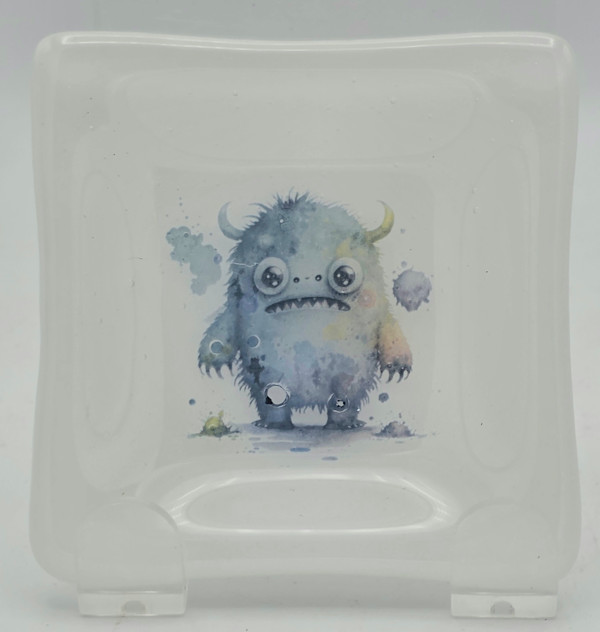Small Dish-Cute Monster on White by Kathy Kollenburn