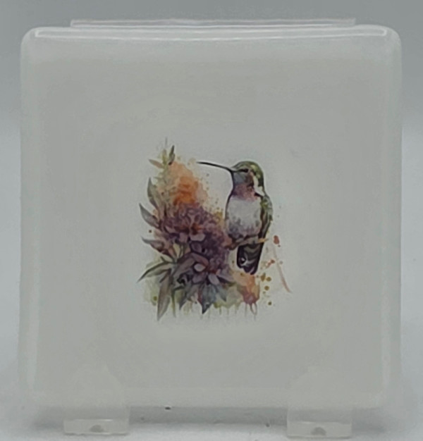 Small Plate-White with Hummingbird on Branch by Kathy Kollenburn