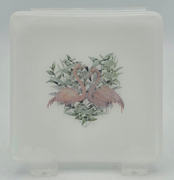 Small Plate-White with Flamingo Pair by Kathy Kollenburn