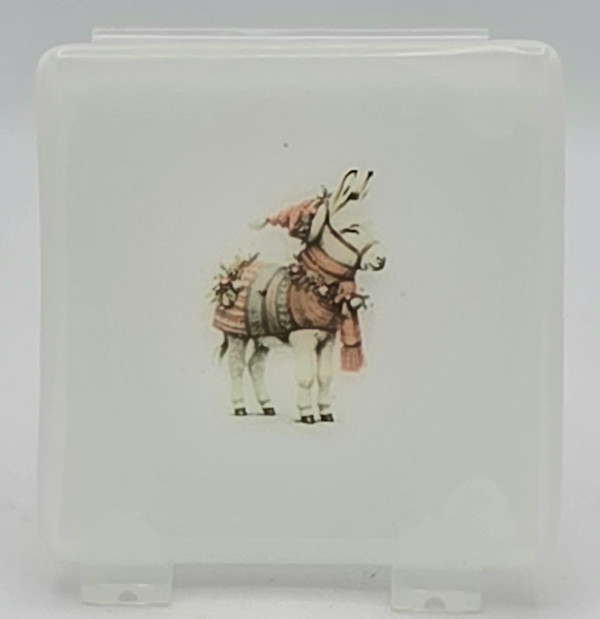 Small Plate-White with Christmas White Donkey by Kathy Kollenburn