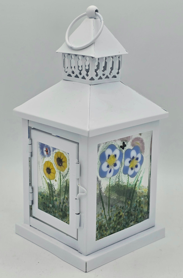 Lantern, Small with Botanical Panels, White by Kathy Kollenburn