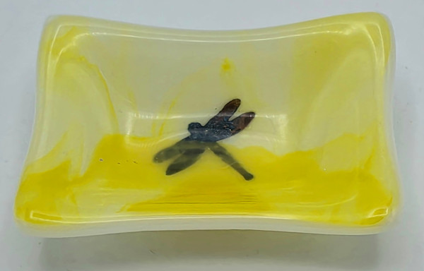 Trinket Dish-Dragonfly on Yellow Streaky by Kathy Kollenburn