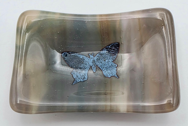 Trinket Dish-Butterfly on Brown Streaky by Kathy Kollenburn