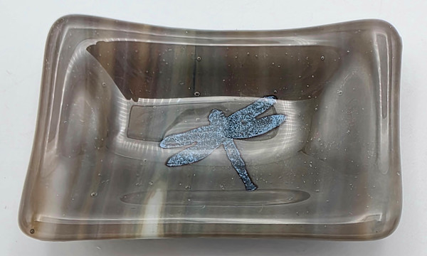 Trinket Dish-Dragonfly on Brown Streaky by Kathy Kollenburn