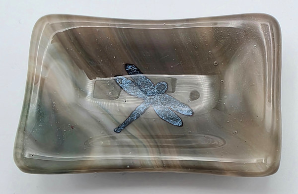Trinket Dish-Dragonfly on Brown Streaky by Kathy Kollenburn