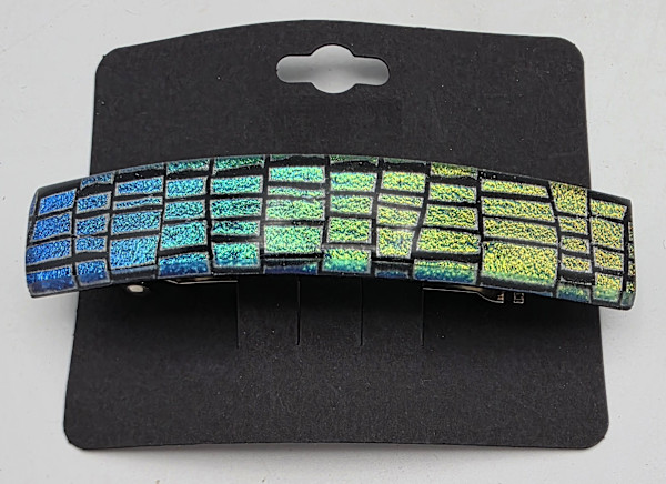 Barrette- Squares in Dichroic from Blue to Gold by Kathy Kollenburn