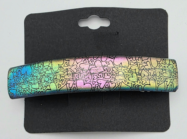 Barrette-Heart Dichroic, capped in Turquoise to Gold by Kathy Kollenburn