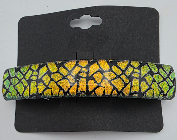Barrette-Giraffe Etched Dichroic Pattern on Gold to Orange by Kathy Kollenburn