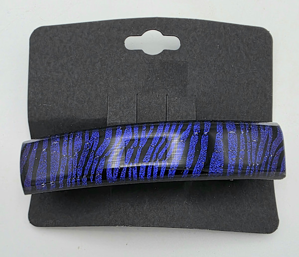 Barrette, Zebra Striped Dichroic in Cobalt/Black by Kathy Kollenburn