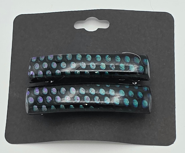 Barrette Pair-Dichroic with Circles by Kathy Kollenburn