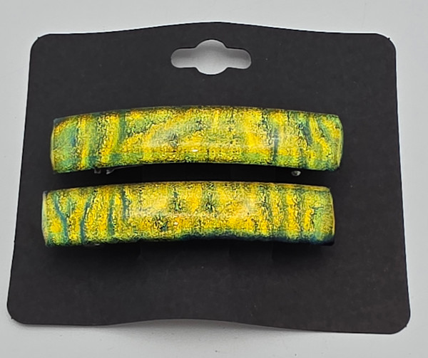 Barrette Pair-Gold Dichroic Capped by Kathy Kollenburn