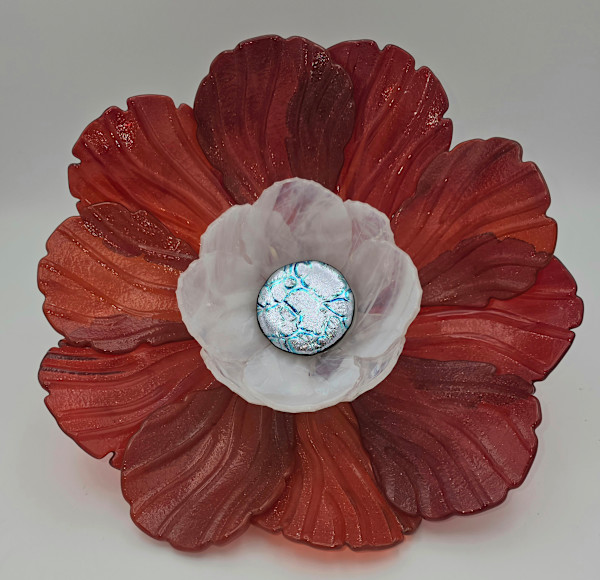 Garden Flower-Red with White Center Bowl and Silver/Turquoise Center by Kathy Kollenburn