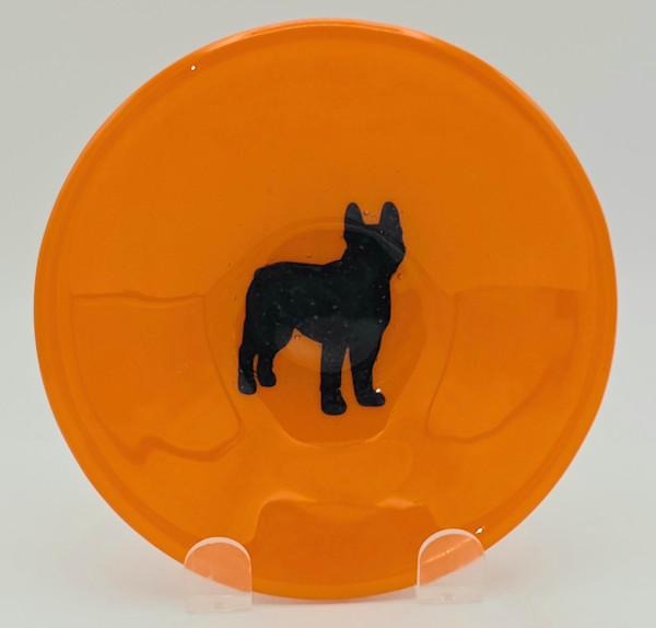 Round Bowl, Orange with Copper Dog by Kathy Kollenburn, Image 18.