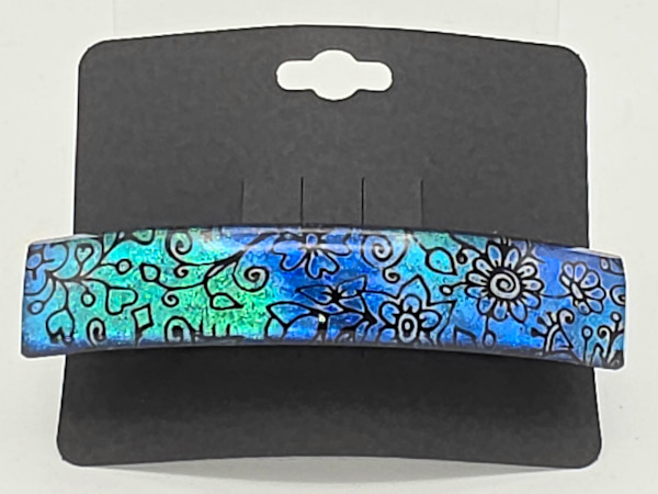 Barrette-Floral Pattern on Turquoise/Blue Dichroic by Kathy Kollenburn