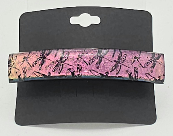 Barrette-Dragonflies on Pink Dichroic, Capped by Kathy Kollenburn