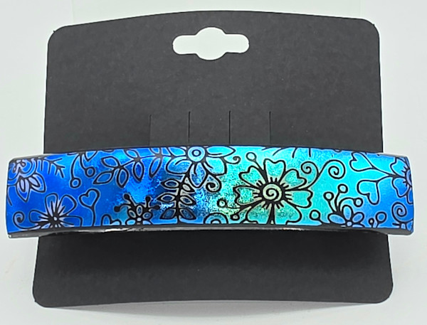 Barrette-Floral Pattern on Blue/Turquoise Dichroic by Kathy Kollenburn, Image 4.