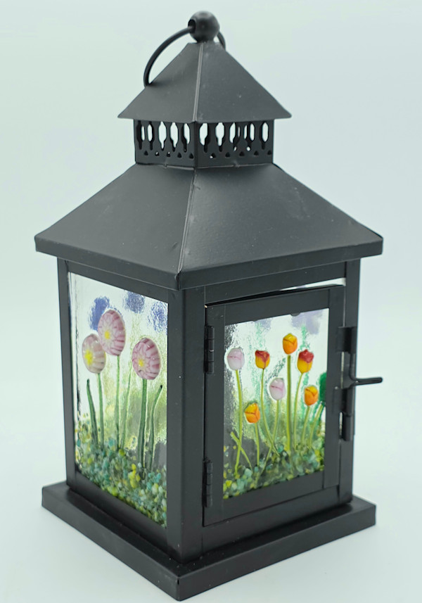 Lantern with Botanical Panels, Black by Kathy Kollenburn, Image 4.