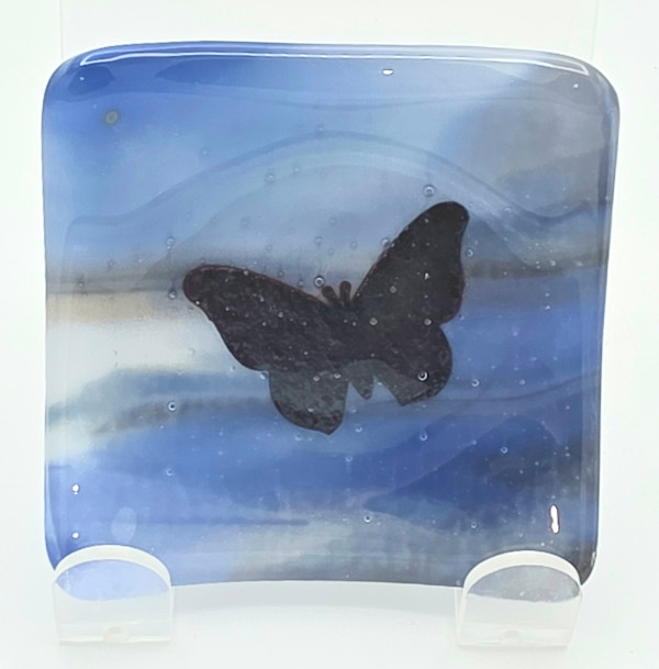 Small Dish-Copper Butterfly on Blue/Brown/White Streaky by Kathy Kollenburn, Image 4.