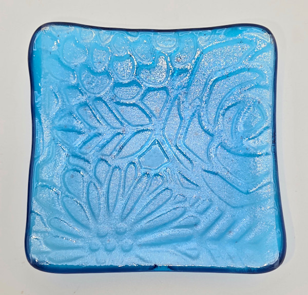 Small Dish-Turquoise Irid with Floral Impression by Kathy Kollenburn, Image 5.