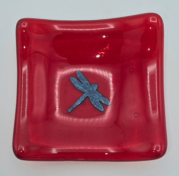 Small Plate-Copper Dragonfly on Red by Kathy Kollenburn, Image 15.
