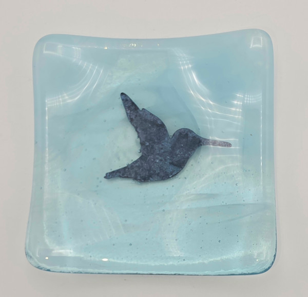 Small Plate-Copper Hummingbird on Lt Turquoise/White Streaky by Kathy Kollenburn, Image 4.