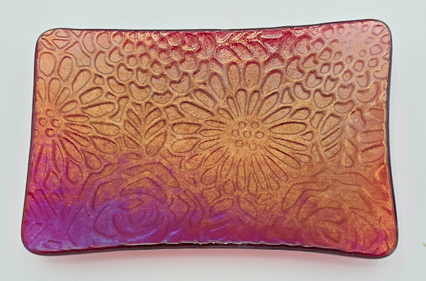 Soap Dish/Spoon Rest-Red Irid with Floral Impression by Kathy Kollenburn, Image 6.