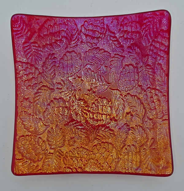 Plate-Red Irid with Pinecone Impression by Kathy Kollenburn, Image 18.