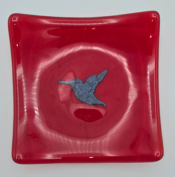 Plate-Red with Copper Hummingbird by Kathy Kollenburn, Image 14.