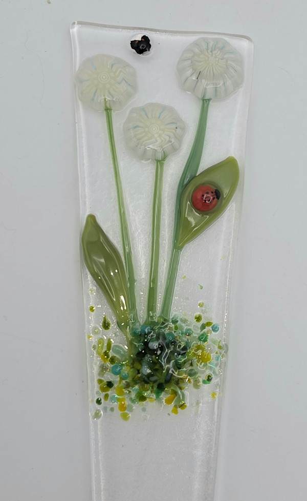 Plant Stake-White Mandala Flowers with Ladybug by Kathy Kollenburn, Image 8.