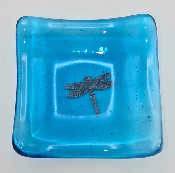 Small Dish-Copper Dragonfly on Sky Blue by Kathy Kollenburn, Image 2.