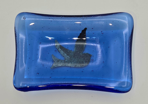Small Trinket Dish-Sky Blue with Copper Bird by Kathy Kollenburn, Image 11.