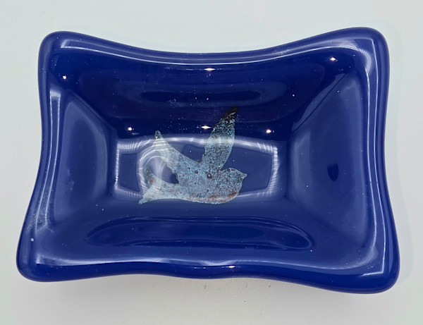 Trinket Dish-Copper Bird on Blue Cobalt by Kathy Kollenburn, Image 4.