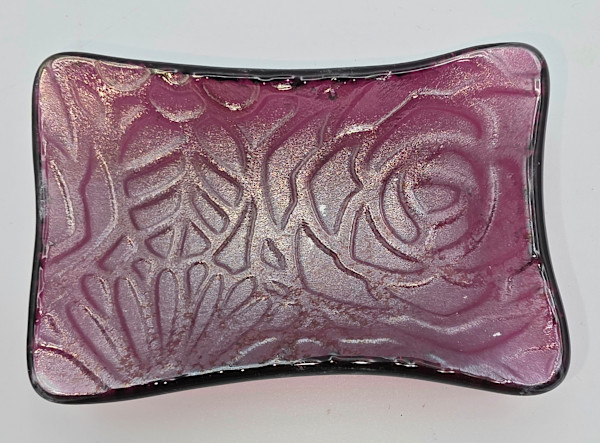 Trinket Dish-Fuchsia Irid with Floral Impression by Kathy Kollenburn, Image 3.