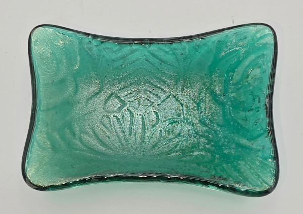 Trinket Dish-Green Irid with Floral Impressions by Kathy Kollenburn, Image 1.