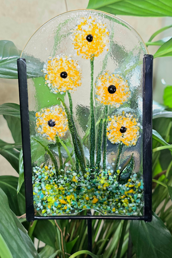 Garden Stake-Orange/White Pom Flowers by Kathy Kollenburn, Image 13.
