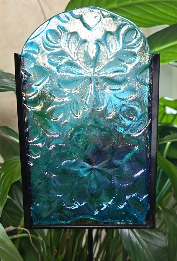 Garden Stake-Turquoise Irid Impressed by Kathy Kollenburn, Image 5.