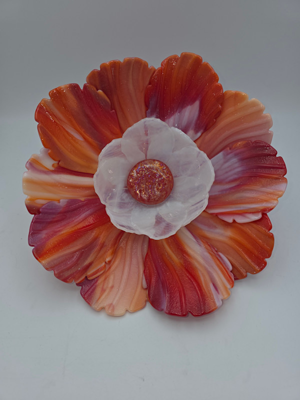 Garden Flower-Red/White Streaky, White Streaky Bowl and Dichroic Center by Kathy Kollenburn, Image 8.